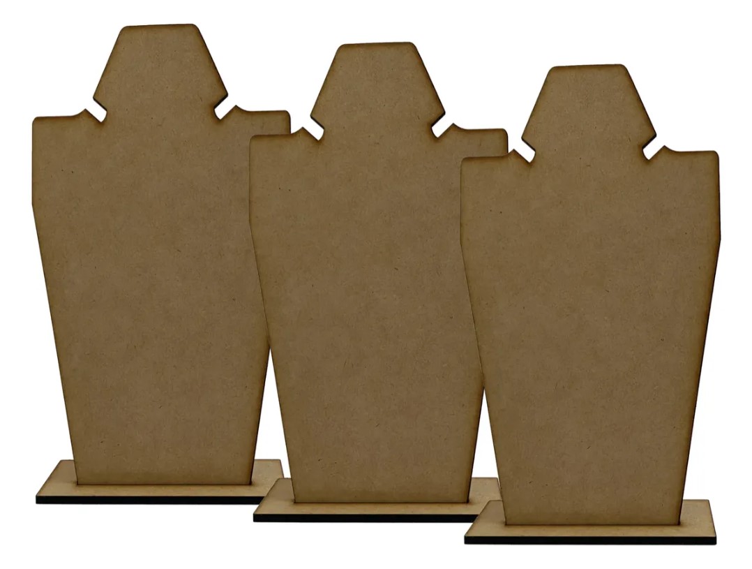 Exhibidor de Collares de MDF, Busto Recto para Joyería 30cm Alto x 17cm Ancho, Base Rectangular 8cm, Soporte con Muescas para Cadenas y Gargantillas