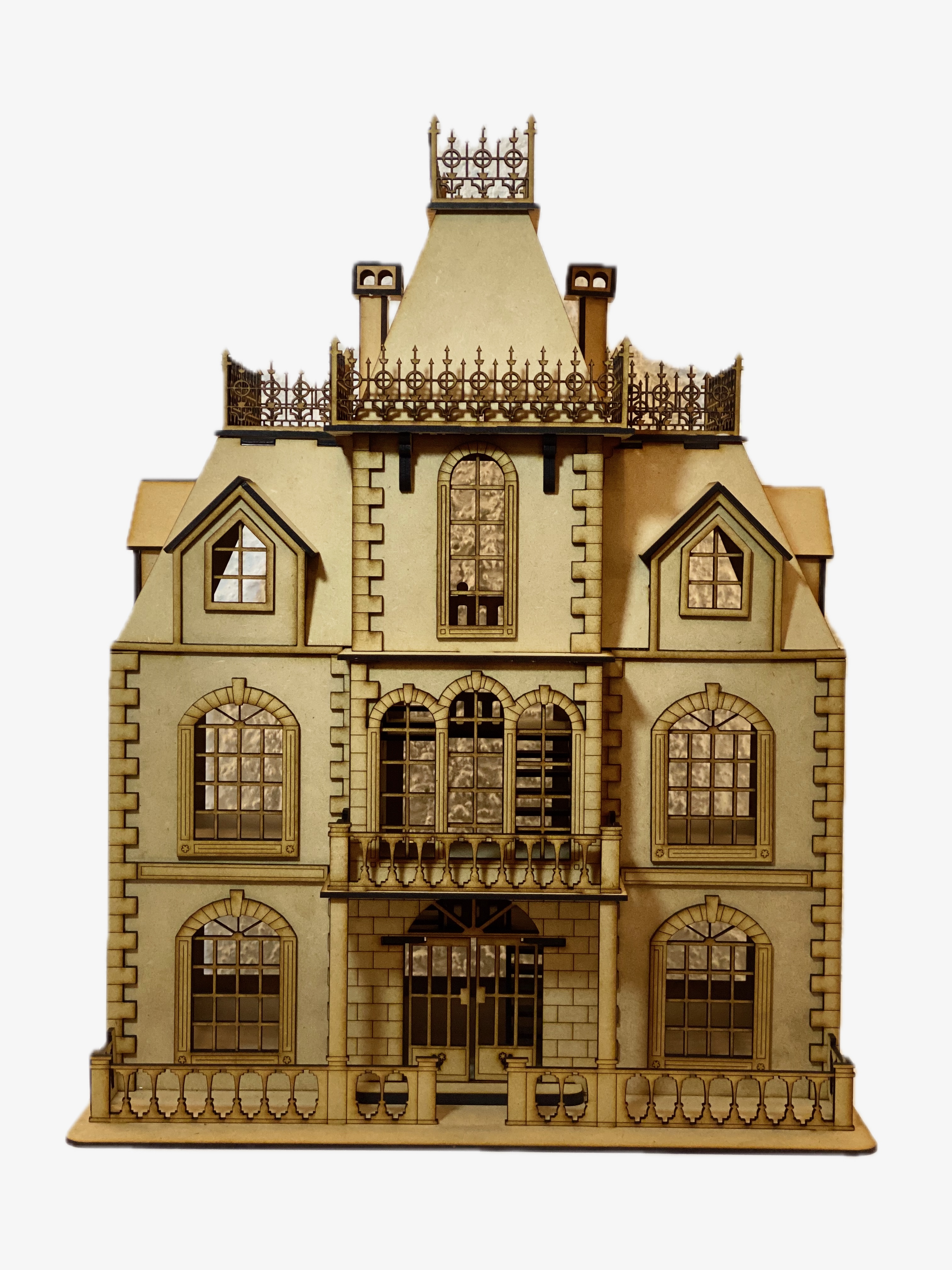 Casa de Muñecas Madera MDF Estilo Nuevo Imperio – Corte Láser – Rompecabezas 3D – 46x35x26cm – Arquitectura Histórica – Hecho en México – Regalo Original Niñas y Coleccionistas