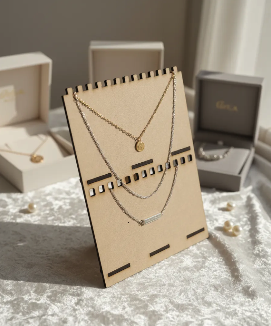 Exhibidor Organizador De Collares MDF Con Soporte 2 Filas