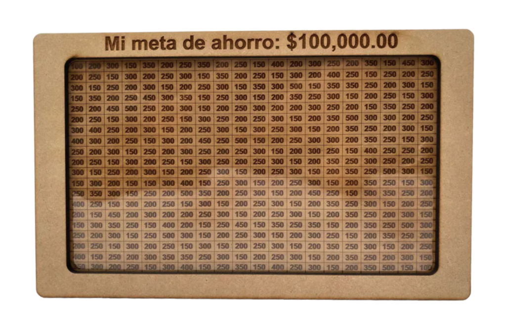 Alcancía Madera Reto Ahorro 100mil Kakebo Grabado Láser Mdf