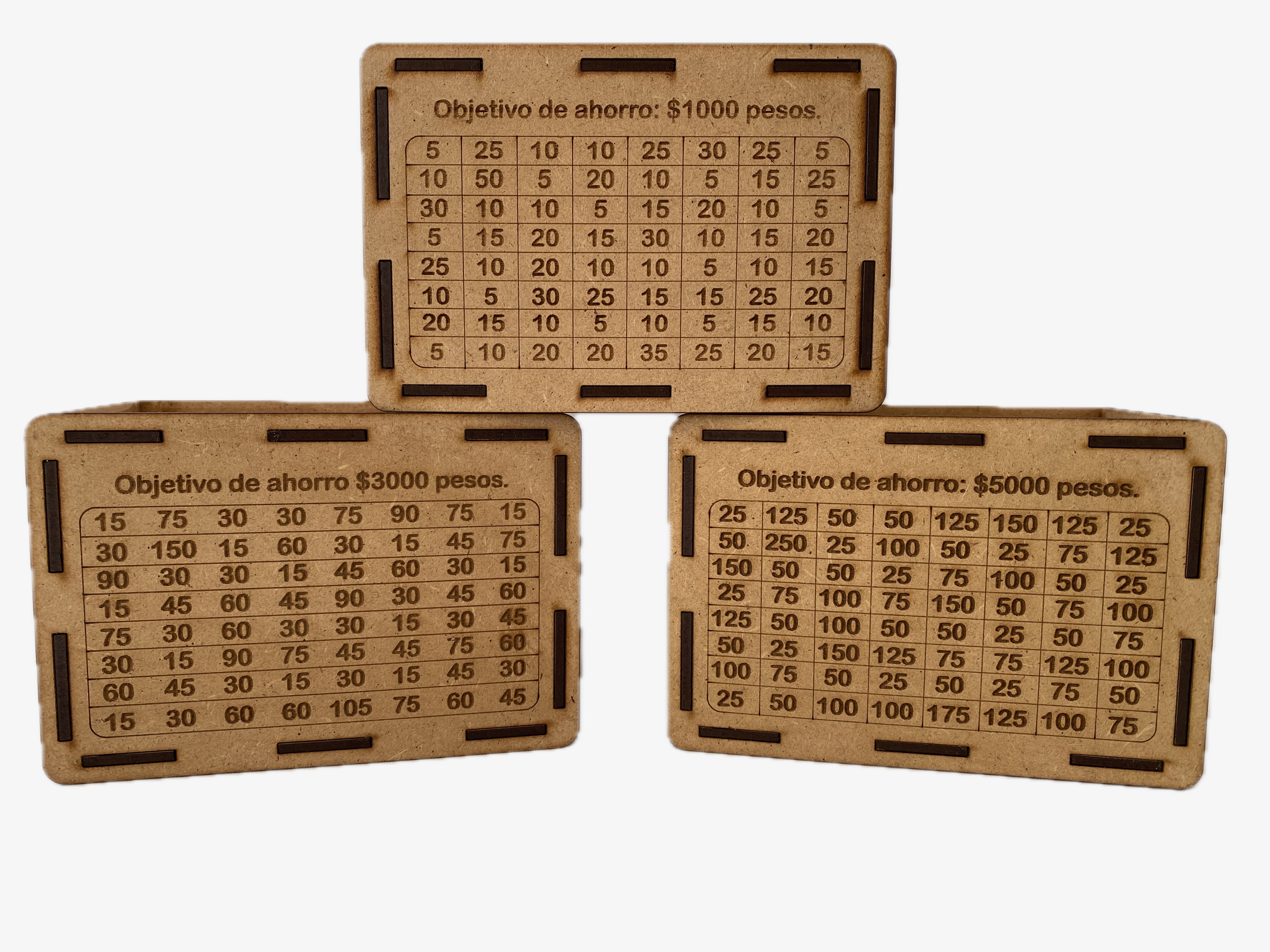 Alcancía de Madera con Reto de Ahorro 64 Casillas – Grabado Láser – Caja Ahorradora $1,000 $3,000 y $5,000 Pesos – MDF Alta Calidad – Regalo Original para Niños y Adultos – Hecho en México
