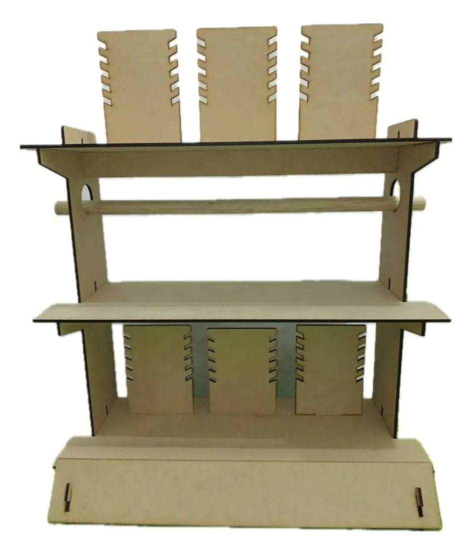 Exhibidor de Joyería 3 Niveles MDF | 6 Paletas Collares + Barra Pulseras | 58x70cm | Armable | Ferias y Bazares